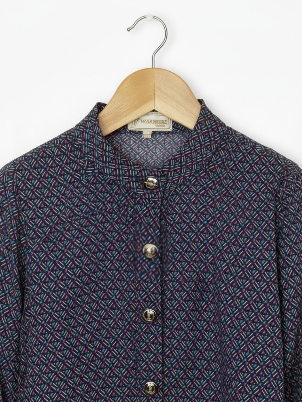 Vintage Multicolor Purple Tone Patterned Long-Sleeve Button Down Shirt